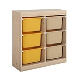 A hauteur d'enfant sweeek - Meuble de Rangement Enfant 6 bacs de Rangement en Plastique Moutarde Taupe - Sora