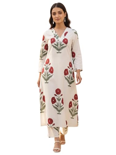 Image of Leriya Fashion Kurti Set for Women | Elegant Kurta Sets for Woman | Festive Co Ord Set for Women Stylish | Floral V-Neck Straight Pant Silhouette for Daily Travel Comfort Office Outfits