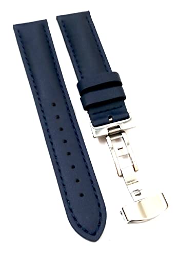 Image of 18mm 19mm 20mm 21mm 22mm 23mm 24mm Genuine Leather Butterfly Deployment Clasp Buckle Watch Band Strap Black Dark Brown TAN Blue Rose Black Gold White