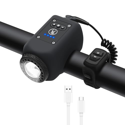 Woyuosn Bike Horn Bicycle Horn with Large Range Floodlight IPX5 Waterproof with USB Rechargeable Bike Electronic Horn (Black)
