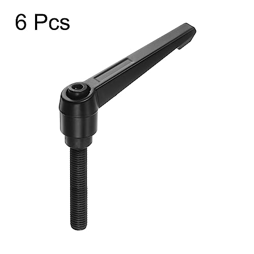 Image of HARFINGTON 6pcs Adjustable Clamping Lever Handles M10 x 60mm Male Thread Bolt Knobs Rotating Screw Locking Quick Release Ratchet Push Button Handle, Black