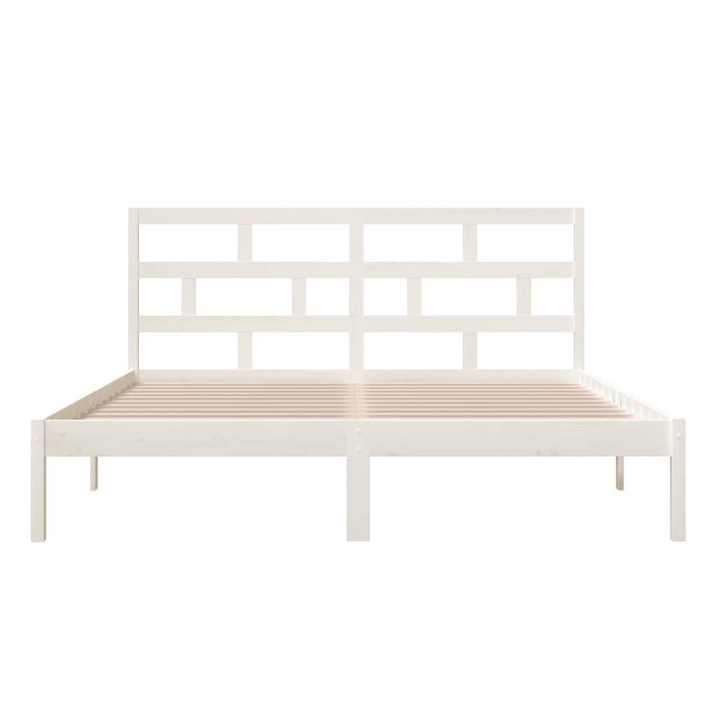 lite drewno sosnowe z zagłówkiem klasyczny biały 160x200 cm | Rama łóżka 160x200 biała lite drewno sosnowe z zagłówkiem listwy nośne