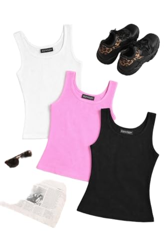 Image of Women's 1x1 Rib Cotton Stretch Tank Top Sleeveless Basic Vest Pack of 3