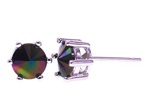 Sunnyshopday Pendientes de plata de ley 925, piedra preciosa de cristal de 6,5 mm, con caja de regalo, para hombres y mujeres (062), talla única, Plata de ley o base blanca de 18 quilates, Cristal