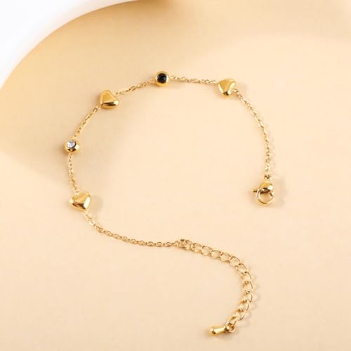 Image of 18K Gold Plated Stainless Steel Dainty Charms Colorful Crystal Birthstone Bracelet Minimalist Cute Jewelry for Women