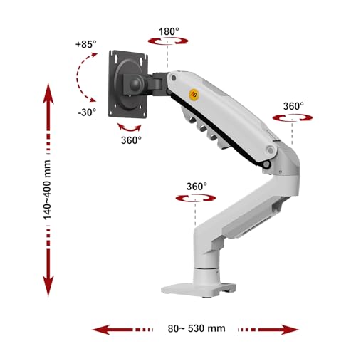 Supporto da scrivania con molla a gas per schermi LCD 17?-32?, bianco, VESA 75 mm e 100 mm, rotazione a 360° con peso da 2 a 9 kg - Monitor - Immagine 7