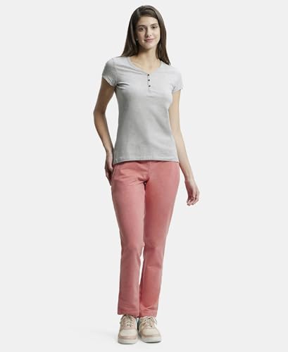 Image of Jockey UL03 Women's Super Combed Cotton Elastane Stretch Slim Fit Solid V Neck Henley Styled Half Sleeve T-Shirt