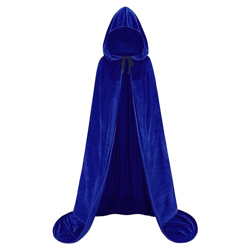 HAPNBCELE Capa azul con capucha para hombre y mujer, disfraz medieval renacentista, Halloween, cosplay, 130 cm
