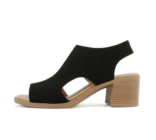 Image of CITYCLASSIFIED inchElect inch ~ Women's Peep Toe Laser Cut Geometric Caged Slingback Ankle Strap Low Stacked Heel Ankle Bootie