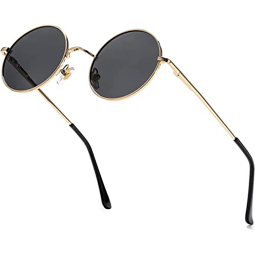 Image of Red Lens Circle Glasses Small Round Polarized Sunglasses for Women Men Retro Hippie Style Circle Sun Glasses