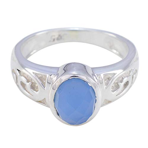 Bague en argent sterling 925 de forme ovale ornée d'une pierre précieuse unique