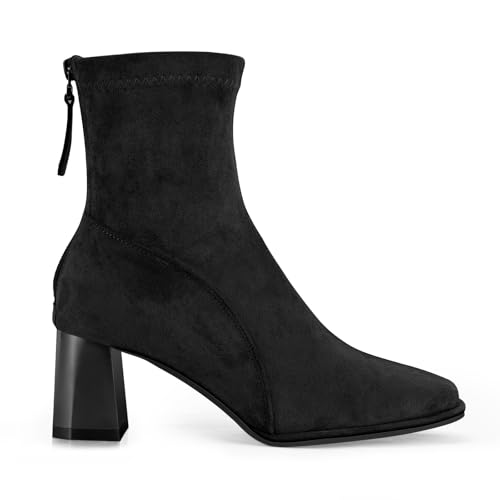 Trakxy Women's Square Toe Ankle Boots Faux Suede Low Block Heel Chelsea Boots Women Shoes2
