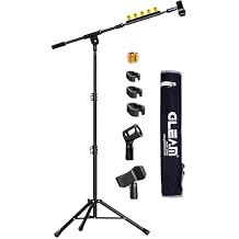 GLEAM Microphone Stand for Light Microphone less than 1 LB - Tripod Boom Arm Mic Stand with Carrying Bag, 2 Mic Clips and Screw Adapter Portable for Singing Performance Wedding Stage and Mic Mount