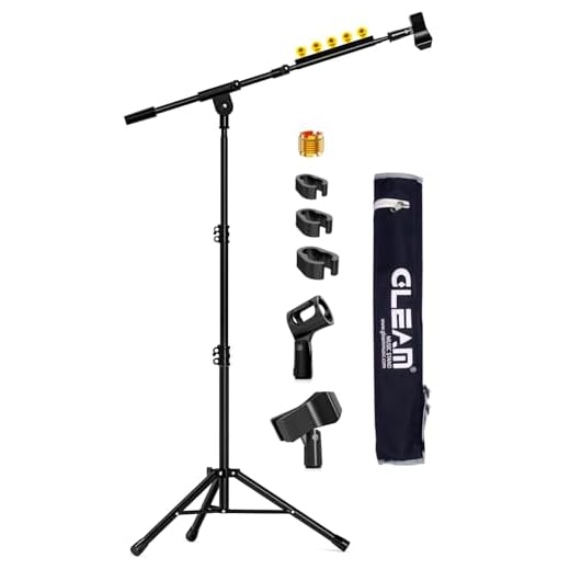 GLEAM Soporte de Micrófono para Micrófonos Ligeros de menos de 0.5kg - Soporte de Micrófono con Brazo de Boom Trípode, Incluye Bolsa de Transporte, 2 Abrazaderas de Micrófono y Adaptador de Rosca
