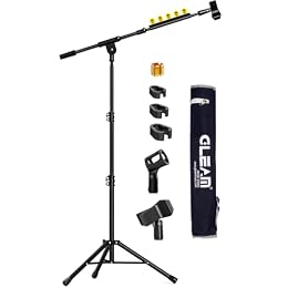 GLEAM Microphone Stand for Light Microphone less than 1 LB - Tripod Boom Arm Mic Stand with Carrying Bag, 2 Mic Clips and Screw Adapter Portable for Singing Performance Wedding Stage and Mic Mount