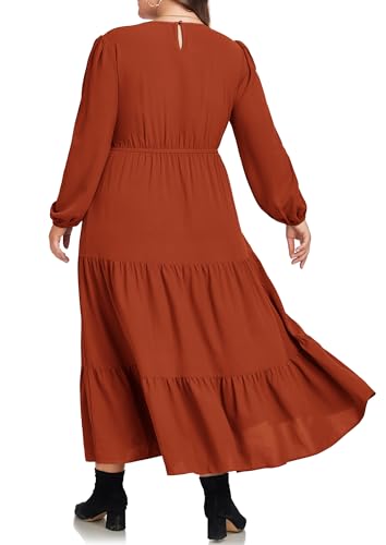 Hanna Nikole Women Plus Size Fall Dresses Long Sleeve V Neck Dress Maxi Casual Flowy Tiered 2025 Dress with Pockets2