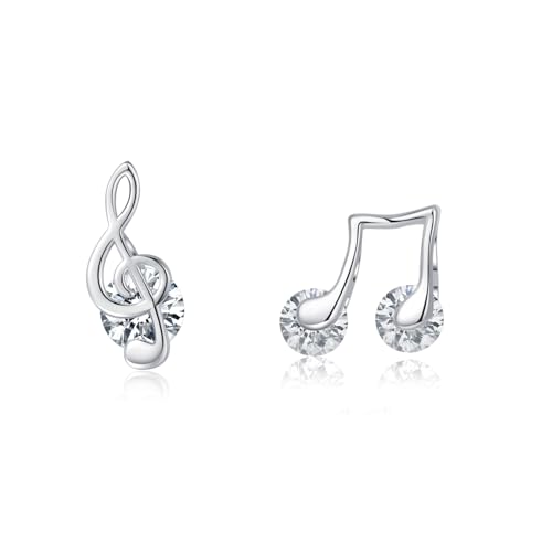 SLUYNZ 925 Sterling Silver CZ Musical Note Stud Earrings for Women Teens Music Earrings Studs for Music Lovers