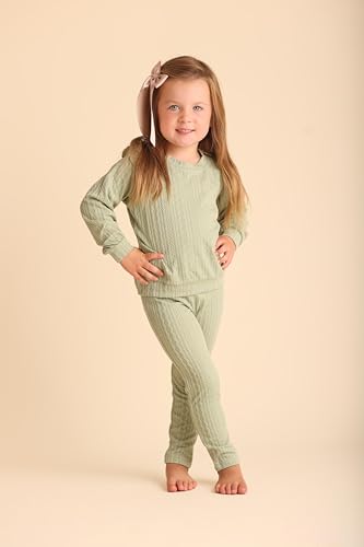 Image of Arshiner Toddler Girl 2Pcs Ribbed Knit Clothes Ruffle Trim Long-sleeve Pullover Sweatshirt and Leggings Fall Outfits 1-6T