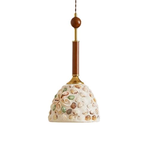 Petit plafonnier suspendu en verre et coquillage pour îlot de cuisine