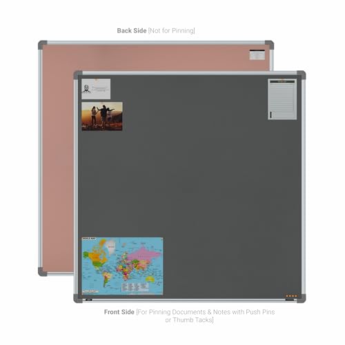 Image of Scholar Art Metis 4x4 Feet Bulletin Notice Board for Home, Office & School | Vibrant & Versatile Crape Cloth + High Density Soft Board for Pinning Photos, Sticky Notes & Reminders (Grey)