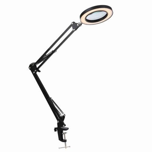 Aumotop Lupa LED con Soporte Plegable, Lámpara de Escritorio Regulable de Brillo 10 Niveles para Maquinaria Impresión, Colección Sellos (Negra)