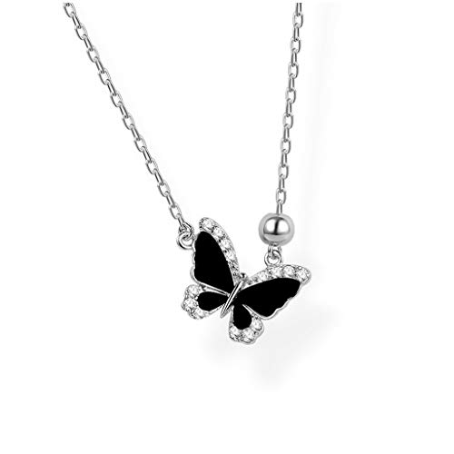 Collier papillon noir en argent 925, bijou discret pour femme