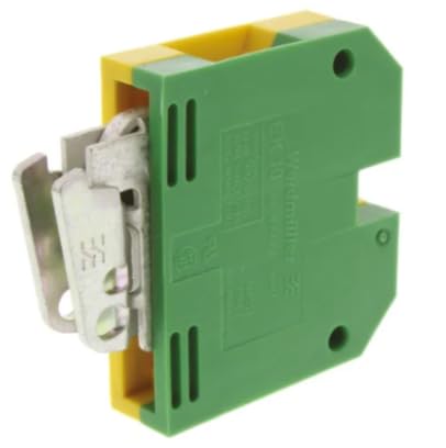 DSTOCK60 - Bornier/Bloc de Mise à la Terre 2 voies 10mm² 40 mm, Jaune, Vert à Vis Compatible avec Weidmüller EK 10 (Lot de 5)