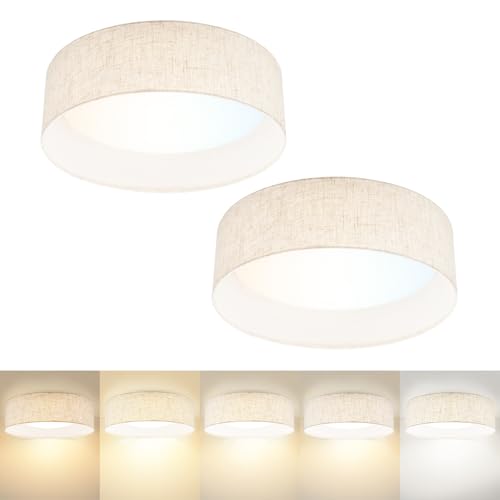 Hamilyeah 15 inch Ceiling Light Flush Mount Set of 2, LED Kitchen Lighting Fixture Ceiling Mount with Fabric Shade, 5CCT Drum Ceiling Light Fixture Overhead for Living Room, Kitchen, Bedroom, Hallway by Hamilyeah - Used condition - US$67.77