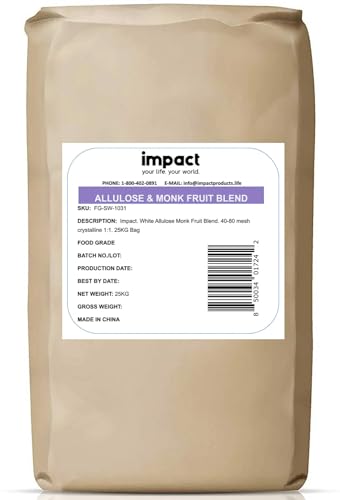 Impact - Monk Fruit Allulose Sweetener, Crystallized Blend Sugar Substitute - Zero Calorie Low-Carb Essential for Low-Carb Recipes - 25kg