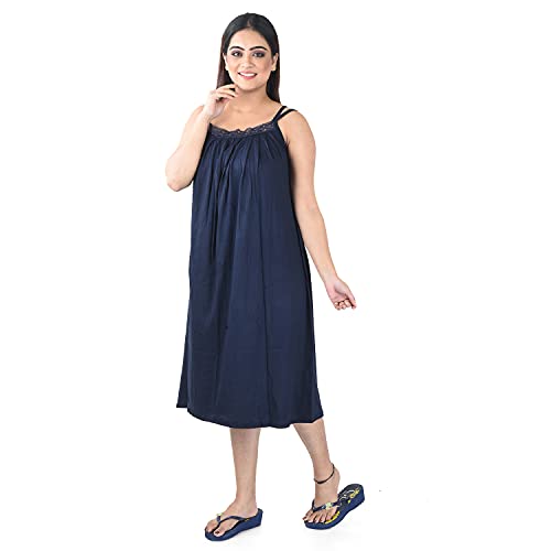 Image of Piyali's Creation Women's Dark Blue Sleeveless Pure Cotton Night for Ladies /Girls - PCW00001389