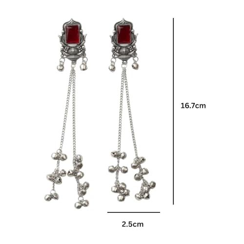 Image of I Jewels Traditional Silver Oxidised Kashmiri Long Dangler Earrings with Ghungroo for Women & Girls Gift