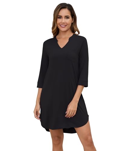 Robe de nuit manches 3/4 femme WiWi anti-transpiration col en V pyjama rayonne respirant