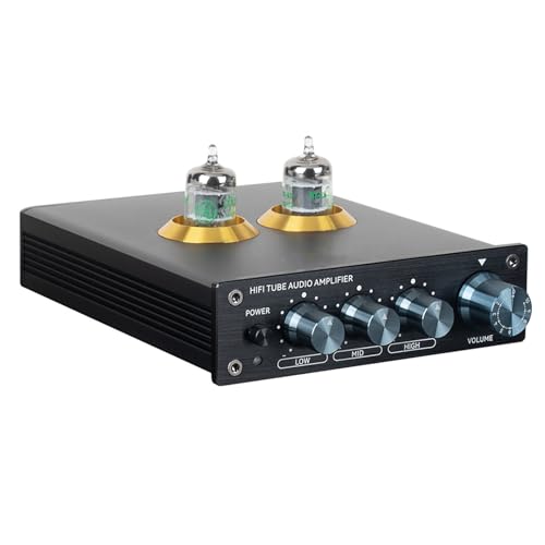 HiFi Tube Audio Preamplifier, 2 Channel Audio Stereo Power Amp with Vacuum Tube, 3 Adjustable Equalization Settings, for Bookshe