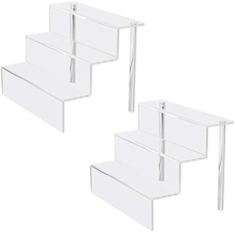 FEMELI Acrylic Shelf Display Stand Riser for Action Figure Collectibles Craft Show Amiibo Pop Funko 3 Tiers Clear Table Top(12.5 x 8 Inch,2 Pack)