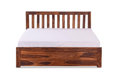 Image of Solid Sheesham Wood King Size Bed with Box Storage for Bedroom Living Room Home Hotel | Wooden Double Bed Cot Palang Furniture (Honey Finish) -1 Year Warranty
