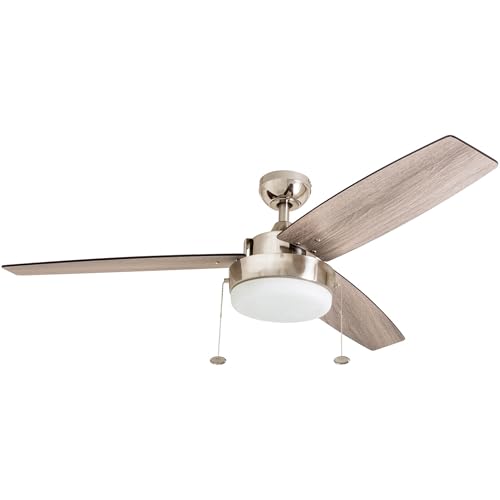 Prominence Home Statham, 52 Inch Contemporary Indoor LED Ceiling Fan with Light, Pull Chain, Dual Mounting Options, Modern Dual Finish Blades, Reversible Motor - 51018-01 (Espresso)