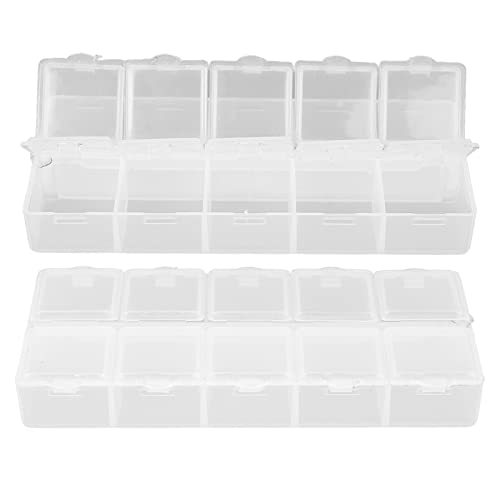 Image of Compartment Storage Container, Detachable Cover Portable Safe 10 Grids Organizer Box Plastic White for Earrings for Nails Tool for Rhinestone