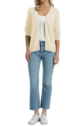 Image of QUALFORT Women's 100% Cotton Lightweight Cardigans Long Sleeve Knitted Button Down Sweater
