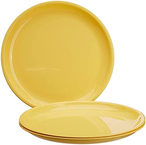 Cutting EDGE Round Full Plastic Dinner Plates, Microwave Dishwasher Freezer Safe (Diameter 27.3 cm, Yellow) -Set of 3