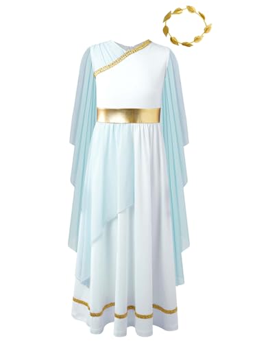 FEESHOW Mädchen Griechische Göttin Kleid Römische Toga Kopfschmuck Kinder Römerin Griechin Kleidung Für Karneval Fasching...