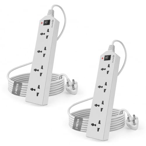 Sturlite Extension Board 2 Meter Cord | 4 Socket with Master Switch | 2400W 10A Spike Guard & Surge Protector |Durable Pure Copper Wire| Multi Plug Power Strip for Home & Office| White | Pack of 2
