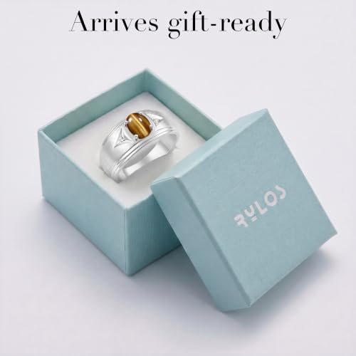 Image of Rylos Men's Rings Classic Design 8X6MM Oval Gemstone & Sparkling Diamond Ring - Color Stone Birthstone Rings for Men, Sterling Silver Rings in Sizes 8-13. Elevate Your Style with Timeless Elegance!