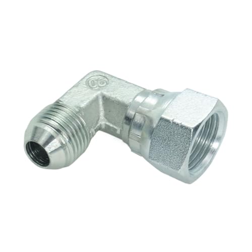 Image of 1 Piece Steel JIC Flare Tube Fitting, 90 Degree Elbow, 1 /2 inch Male JIC (3 /4 inch-16) x 1 /2 inch Female JIC (3 /4 inch-16) Swivel Tube OD
