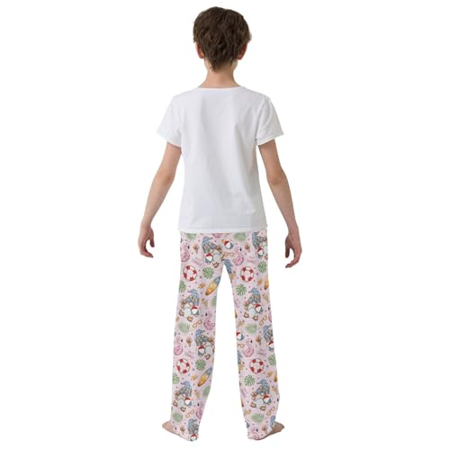 Summer Gnome Flamingo Boys Long Pants Soft Trousers Elastic Waist Kids Lounge Bottoms with Pockets S-XL3