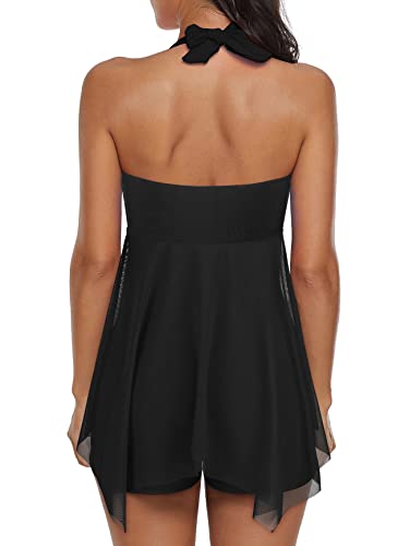 American Trends Athletic Bathing Suits For Women Plus Size Halter One Piece Swimsuit Tummy Control Womens Swimdress D Pure Balck 16-18 thumb #3