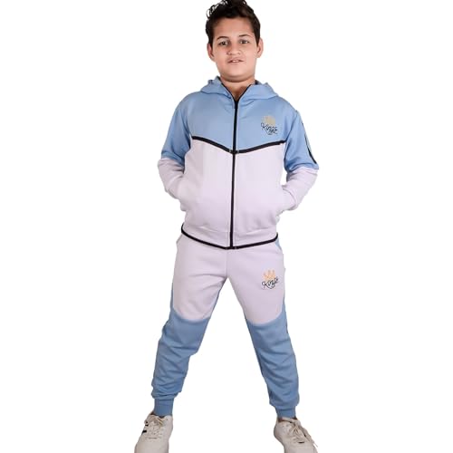 Image of A2Z 4 Kids Boys Tracksuit Kings Embroidered Hoodie Bottom Jogging Suit - T.S 1949 Sky Blue & White 9-10
