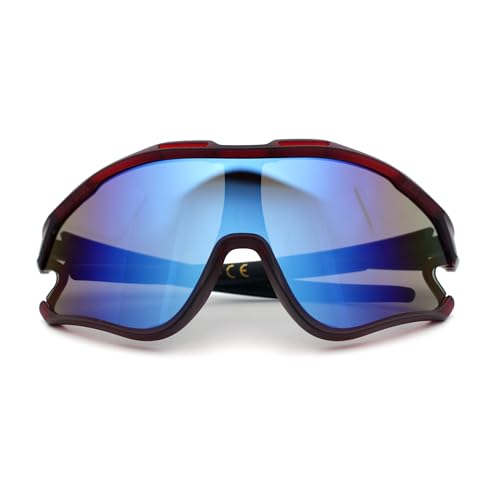 Kids Size Boys Xloop Shield Color Mirror Plastic Wrap Around Sport Sunglasses Burgundy - Blue Mirror