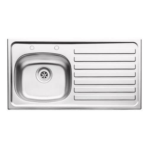 ARA CHOICE Stainless Steel Reversible Single Bowl Kitchen Sink 2 Tape Holes Right Hand Drainer Waste Plumbing Kit with Drainer & Inset Wastes Set