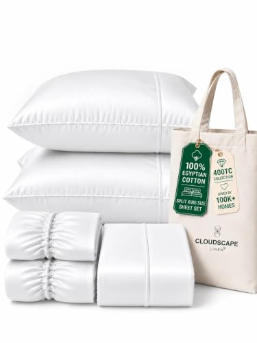 CLOUDSCAPE LINEN 100% Egyptian Cotton Sheets Set, SplitKing 400TC...