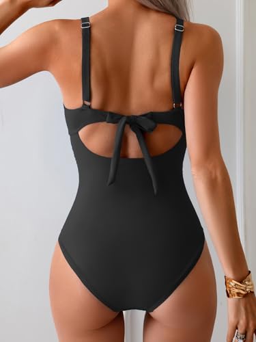 Eomenie One Piece Swimsuit for Women Tummy Control Bathing Suit Ruched Twist Front Swim Suit Cutout Tie Back Swimwear3